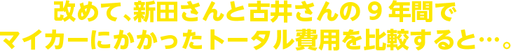 改めて、新田さんと古井さんの9年間でマイカーにかかったトータル費用を比較すると…。