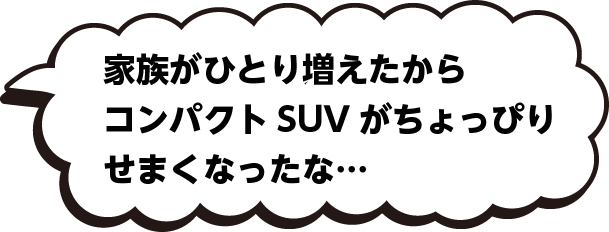 家族がひとり増えたからコンパクトSUVがちょっぴりせまくなったな…